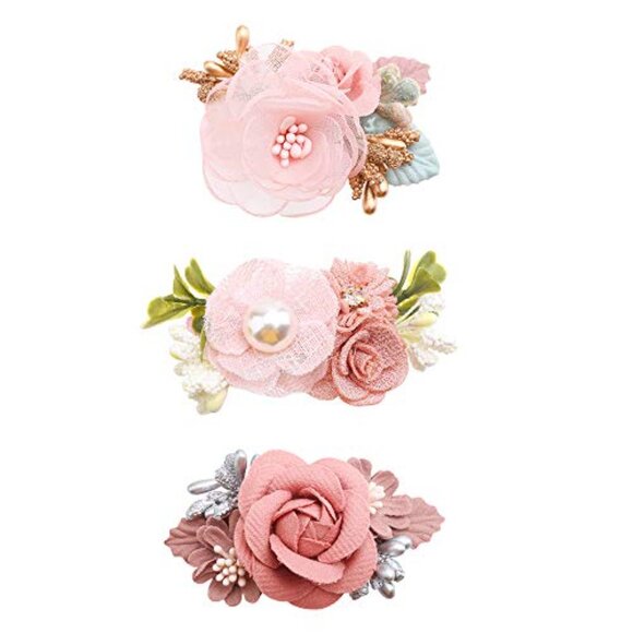 3pc Floral Hair Clip Set for Baby Girls Handmade Non-Slip - Picture 2 of 7